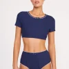 BRENTON HIGH RISE BIKINI BOTTOM  NAVY WHITE