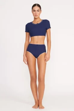 BRENTON HIGH RISE BIKINI BOTTOM  NAVY WHITE