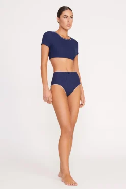 BRENTON HIGH RISE BIKINI BOTTOM  NAVY WHITE