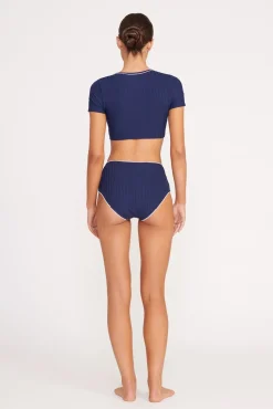 BRENTON HIGH RISE BIKINI BOTTOM  NAVY WHITE