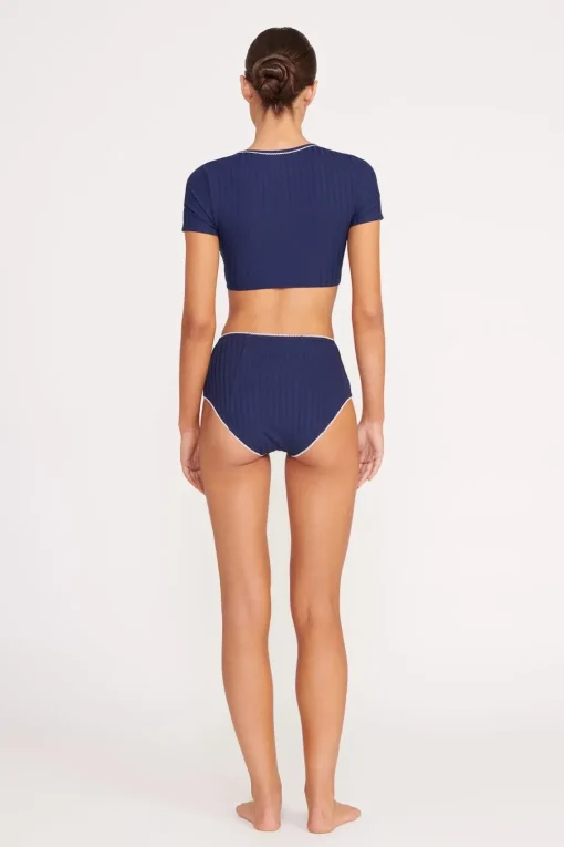 BRENTON HIGH RISE BIKINI BOTTOM  NAVY WHITE