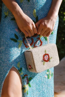 CARMEN BEADED BOX BAG  DIAMOND ROSE