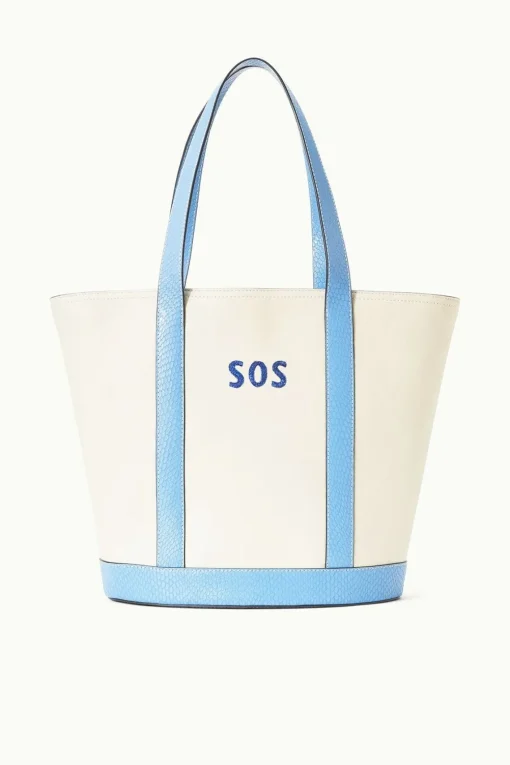 CUSTOM MONOGRAM ALLORA TOTE  CREAM STAUD BLUE