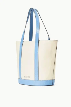 CUSTOM MONOGRAM ALLORA TOTE  CREAM STAUD BLUE