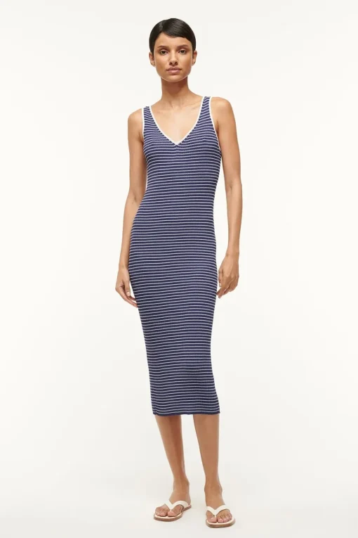 DANA DRESS  NAVY MICRO STRIPE