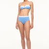 DEVON HIGH RISE BIKINI BOTTOM  AZURE WHITE