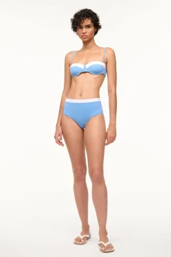DEVON HIGH RISE BIKINI BOTTOM  AZURE WHITE