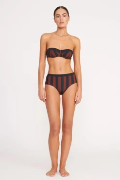 DEVON HIGH RISE BIKINI BOTTOM  BLACK TAN SEASHORE STRIPE