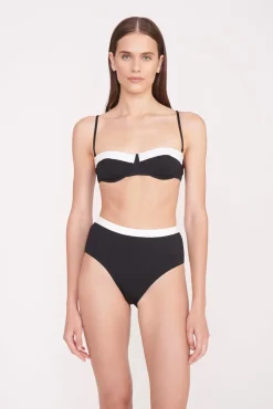 DEVON HIGH RISE BIKINI BOTTOM  BLACK WHITE