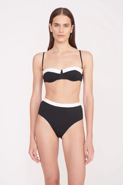 DEVON HIGH RISE BIKINI BOTTOM  BLACK WHITE