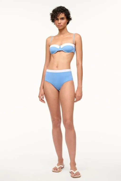 DEVON HIGH RISE BIKINI BOTTOM  AZURE WHITE