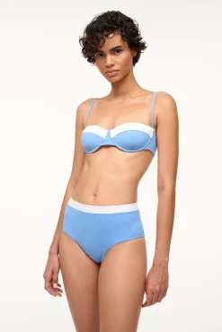 DEVON HIGH RISE BIKINI BOTTOM  AZURE WHITE