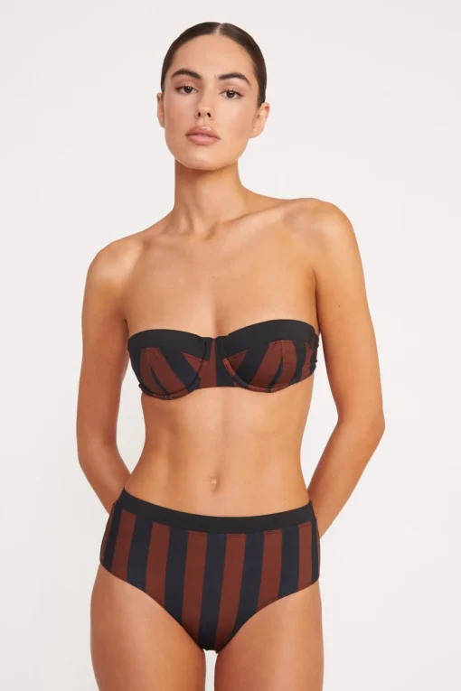 DEVON HIGH RISE BIKINI BOTTOM  BLACK TAN SEASHORE STRIPE