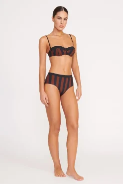 DEVON HIGH RISE BIKINI BOTTOM  BLACK TAN SEASHORE STRIPE