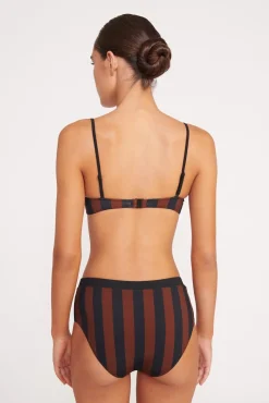 DEVON HIGH RISE BIKINI BOTTOM  BLACK TAN SEASHORE STRIPE