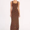 KATIE DRESS  BLACK TAN SEASHORE STRIPE