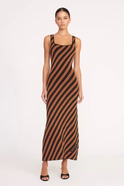 KATIE DRESS  BLACK TAN SEASHORE STRIPE