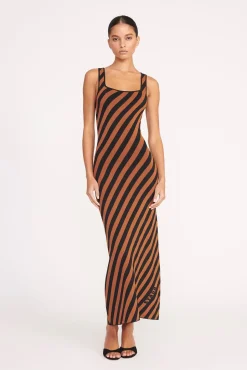KATIE DRESS  BLACK TAN SEASHORE STRIPE