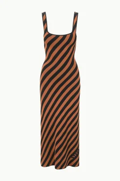 KATIE DRESS  BLACK TAN SEASHORE STRIPE