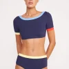 LILY SHORT SLEEVE BIKINI TOP  NAVY COLORBLOCK