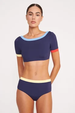 LILY SHORT SLEEVE BIKINI TOP  NAVY COLORBLOCK