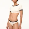 LILY SHORT SLEEVE BIKINI TOP  IVORY BLACK