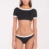 LILY SHORT SLEEVE BIKINI TOP  BLACK WHITE