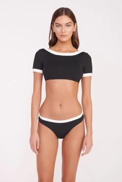 LILY SHORT SLEEVE BIKINI TOP  BLACK WHITE