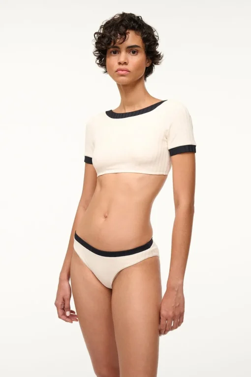 LILY SHORT SLEEVE BIKINI TOP  IVORY BLACK