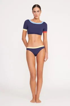 LILY SHORT SLEEVE BIKINI TOP  NAVY COLORBLOCK