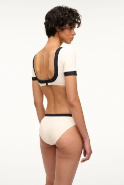 LILY SHORT SLEEVE BIKINI TOP  IVORY BLACK