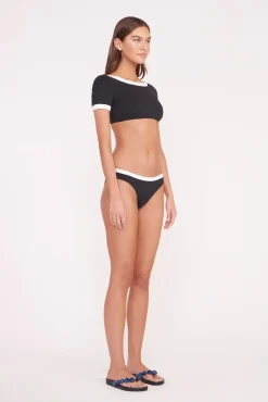 LILY SHORT SLEEVE BIKINI TOP  BLACK WHITE