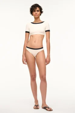 LILY SHORT SLEEVE BIKINI TOP  IVORY BLACK