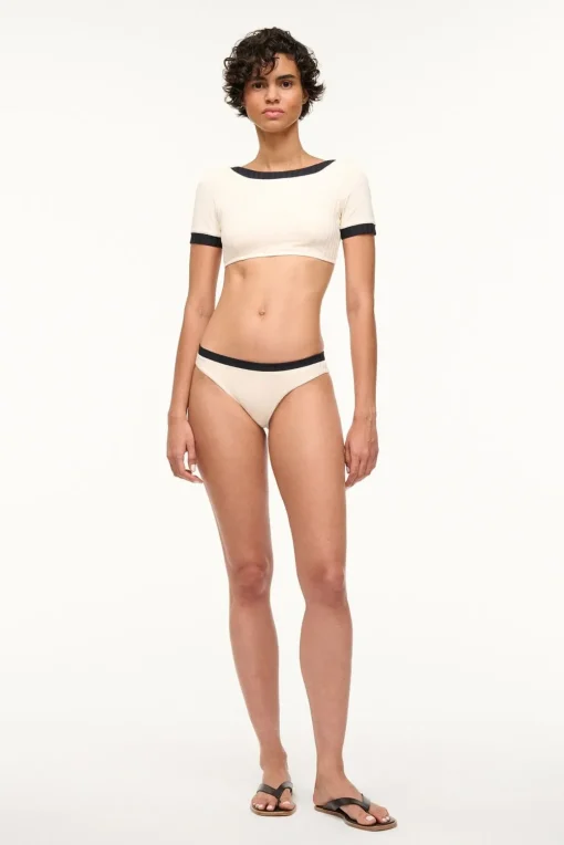 LILY SHORT SLEEVE BIKINI TOP  IVORY BLACK