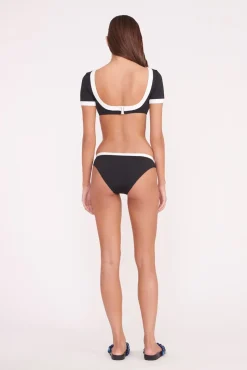 LILY SHORT SLEEVE BIKINI TOP  BLACK WHITE