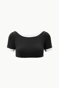 LILY SHORT SLEEVE BIKINI TOP  BLACK WHITE