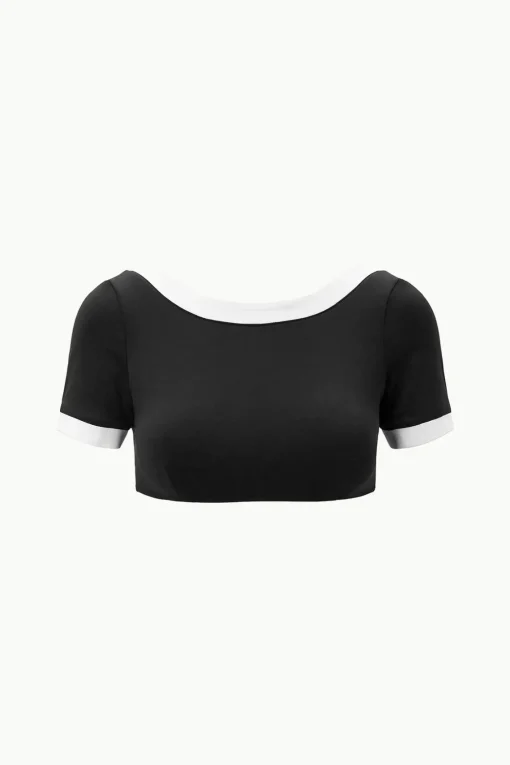 LILY SHORT SLEEVE BIKINI TOP  BLACK WHITE