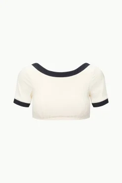 LILY SHORT SLEEVE BIKINI TOP  IVORY BLACK
