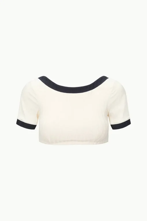 LILY SHORT SLEEVE BIKINI TOP  IVORY BLACK