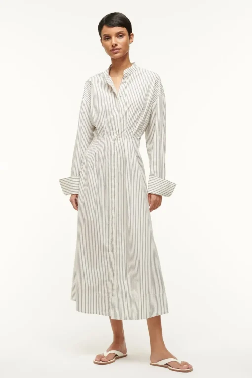 MIDI LORENZA DRESS  IVORY MICRO STRIPE