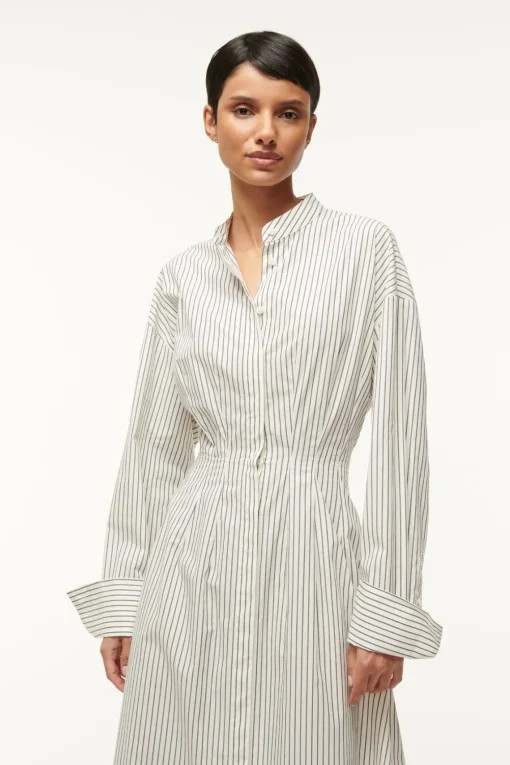 MIDI LORENZA DRESS  IVORY MICRO STRIPE