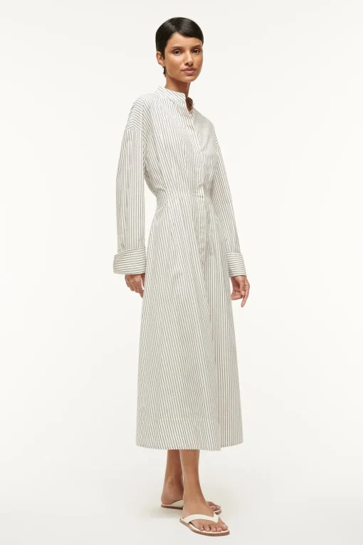 MIDI LORENZA DRESS  IVORY MICRO STRIPE