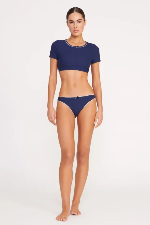 SOLEIL SWIM TOP  NAVY WHITE