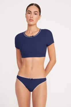 SOLEIL SWIM TOP  NAVY WHITE
