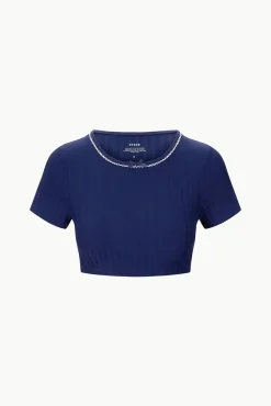 SOLEIL SWIM TOP  NAVY WHITE