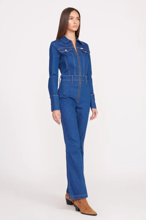 STAUD + WRANGLER THE BODY JUMPSUIT  DARK RINSE