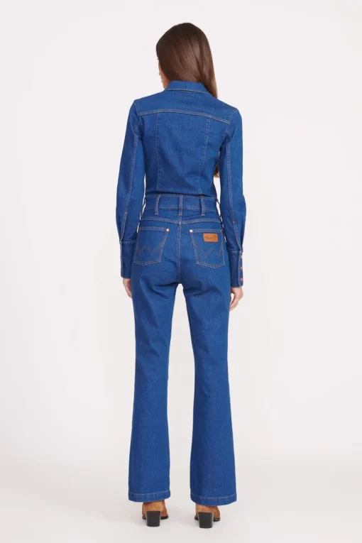 STAUD + WRANGLER THE BODY JUMPSUIT  DARK RINSE