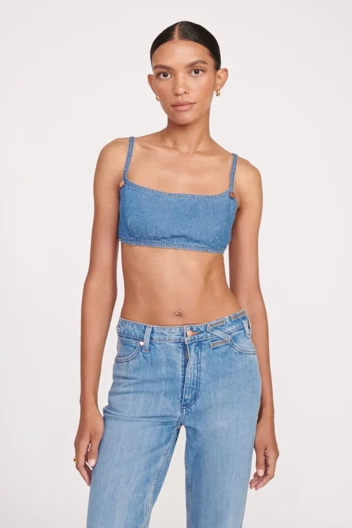 STAUD + WRANGLER THE JEAN BIKINI TOP  MID BLUE