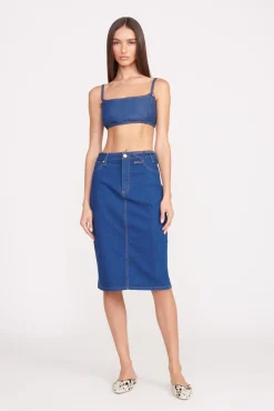 STAUD + WRANGLER THE PENCIL SKIRT  DARK RINSE