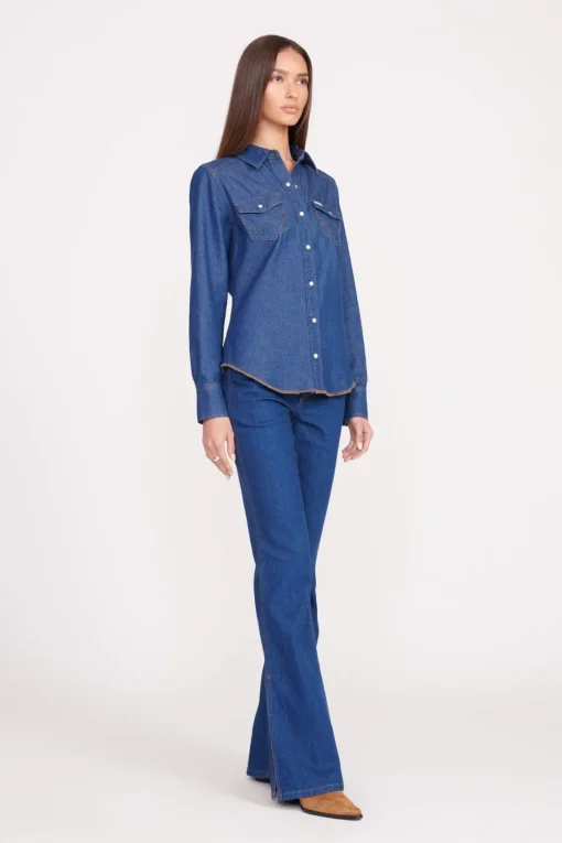 STAUD + WRANGLER THE WESTERN SHIRT  DARK RINSE